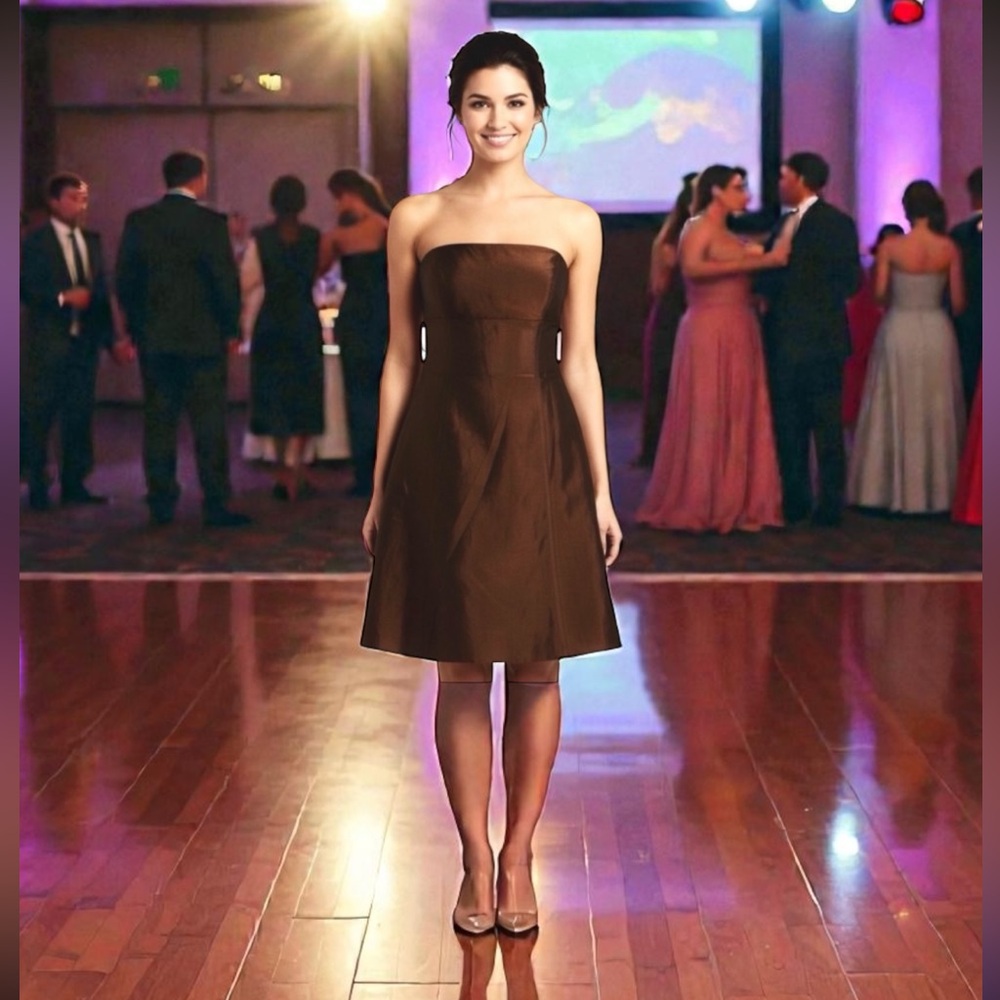 ALFRED SUNG Espresso mocha brown Dress satin dress Party Holiday New Years